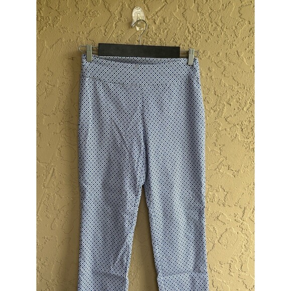 Tribal Pants Womens Stretch Sz 4 Blue & White Diamond Polka Dot Geo Pull-on Pant - Picture 1 of 7